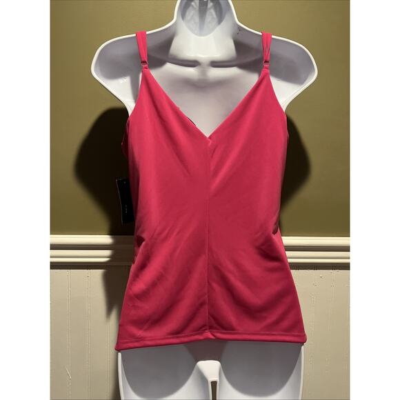 INC NEW Women’s Pink Fuchsia Tank Blouse Faux Wrap Rhinestone accent M Dressy - Picture 9 of 10